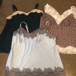 Lot of 3 soma cami lace camisole pajama large L tops brown dots green blue gray